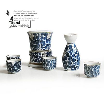 手彩藍(lán)色可加熱陶瓷清酒具